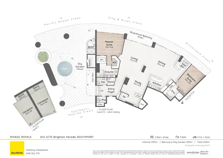 Floorplan of Homely apartment listing, A12 - 2/75 'Rivage Royale' 'Rivage Royale' Brighton Parade, Southport QLD 4215