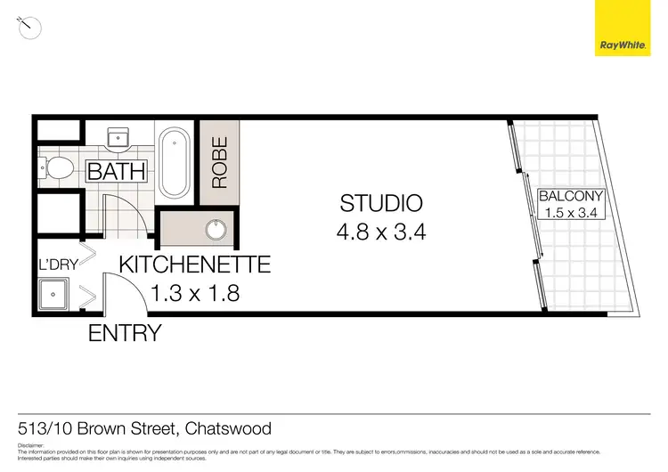 Floorplan of Homely studio listing, 513/10 Brown Street, Chatswood NSW 2067