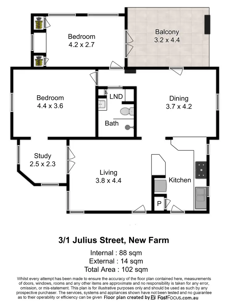 Floorplan of Homely apartment listing, 3/1 Julius Street, New Farm QLD 4005