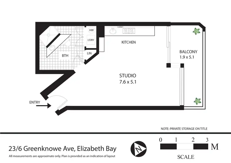 Floorplan of Homely studio listing, 23/6 Greenknowe Avenue, Elizabeth Bay NSW 2011