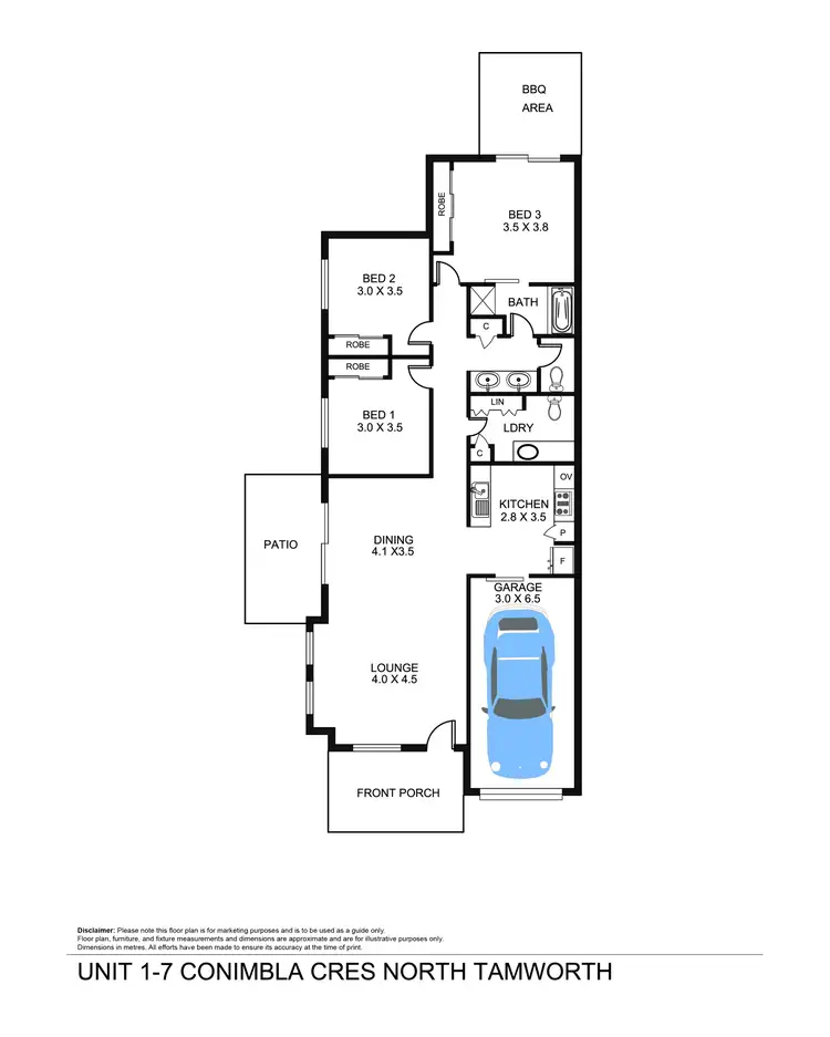 Floorplan of Homely semi-detached listing, 1/7 Conimbla Crescent, Tamworth NSW 2340