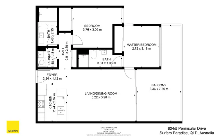 Floorplan of Homely apartment listing, 804/5-7 Peninsular Drive, Surfers Paradise QLD 4217