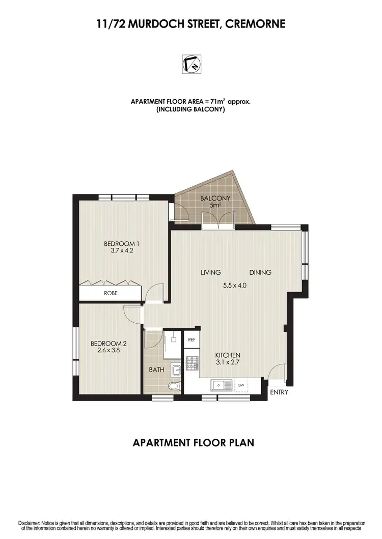 Floorplan of Homely apartment listing, 11/72 Murdoch Street, Cremorne NSW 2090