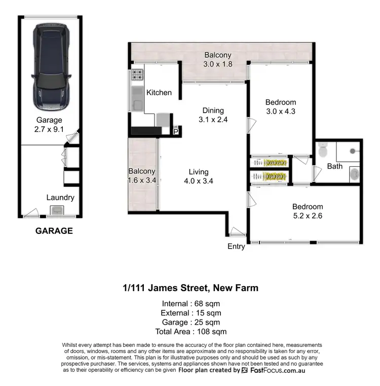 Floorplan of Homely apartment listing, 1/111 James Street, New Farm QLD 4005