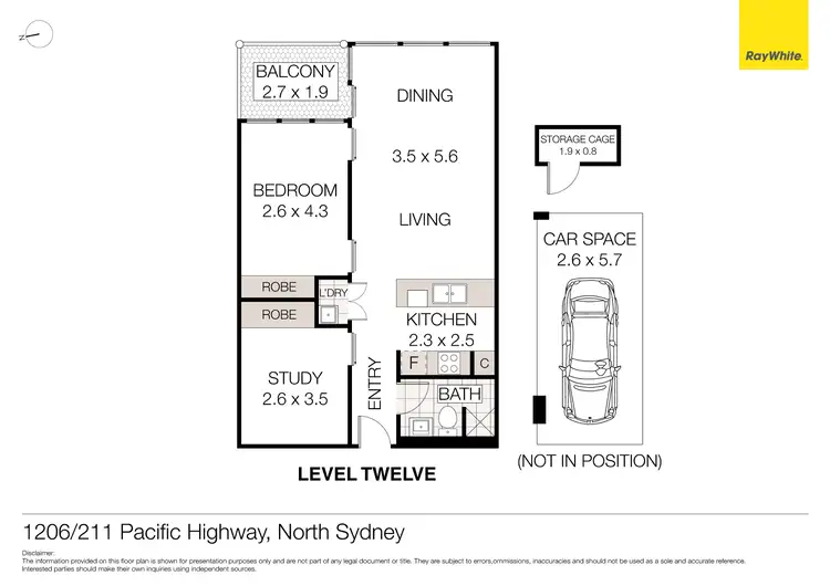 Floorplan of Homely unit listing, 1206/211 Pacific Highway (rear of block), North Sydney NSW 2060