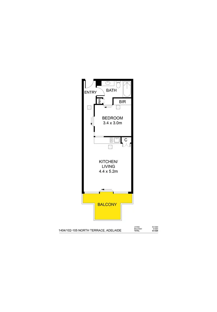 Floorplan of Homely apartment listing, 1404/102-105 North Terrace, Adelaide SA 5000