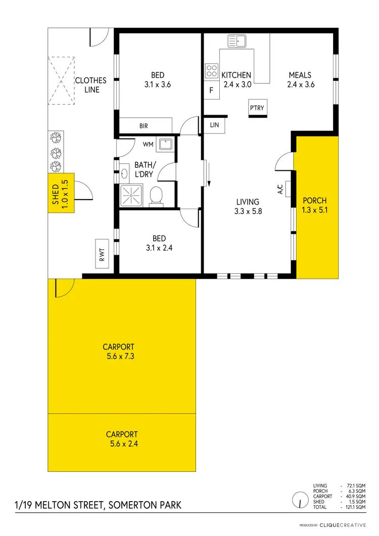 Floorplan of Homely unit listing, 1/19 Melton Street, Somerton Park SA 5044