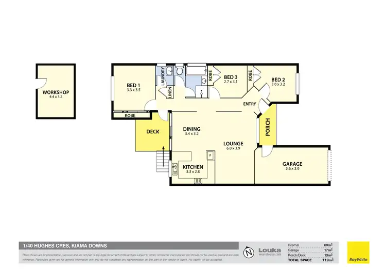 Floorplan of Homely semi-detached listing, 1/40 Hughes Crescent, Kiama Downs NSW 2533