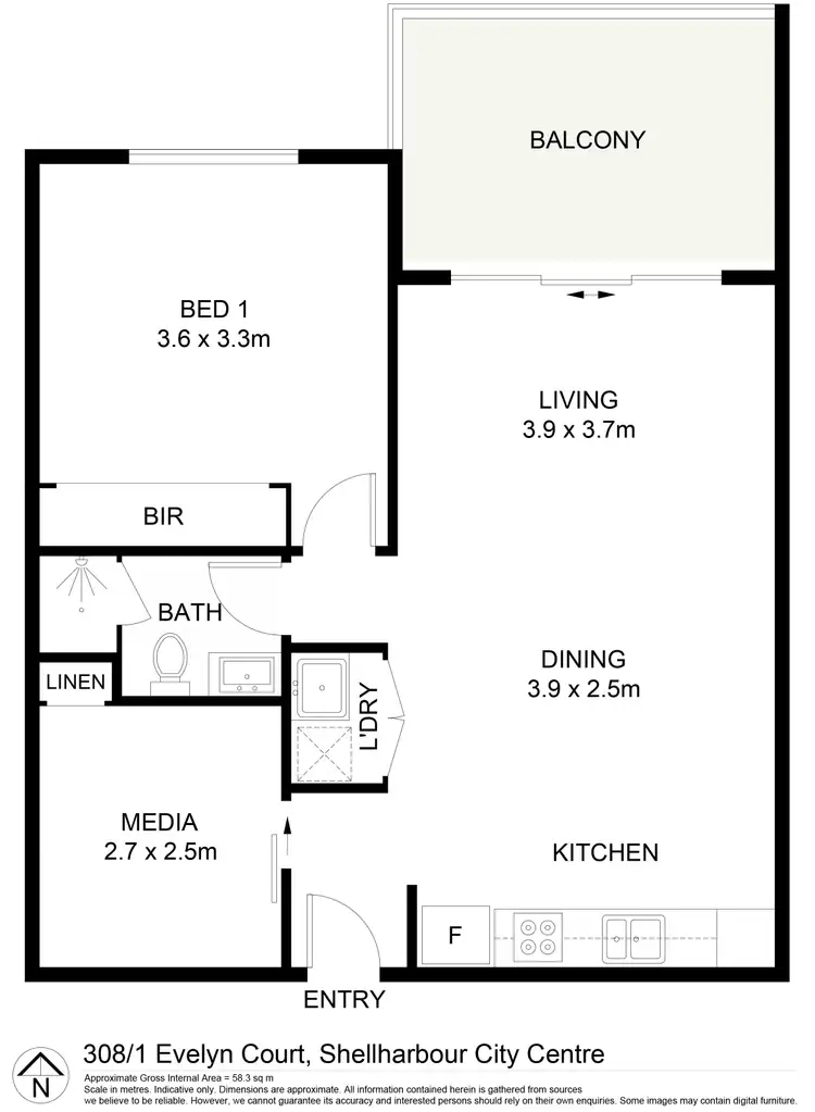 Floorplan of Homely apartment listing, 308/1 Evelyn Court, Shellharbour City Centre NSW 2529