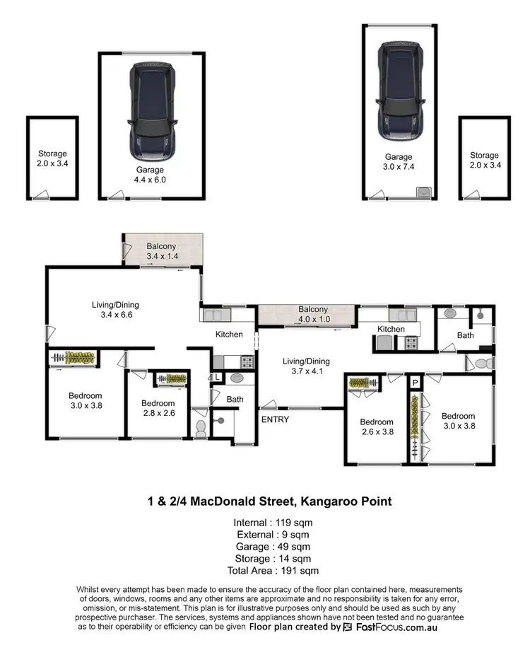 Floorplan of Homely apartment listing, 1&2/4 MacDonald Street, Kangaroo Point QLD 4169