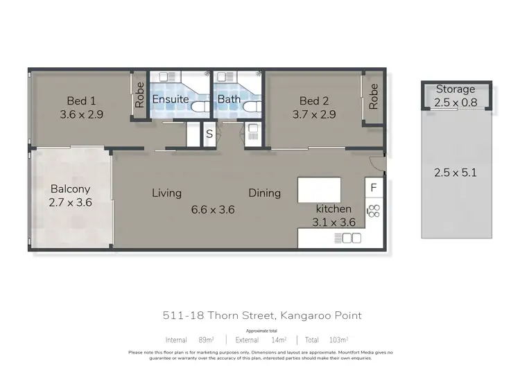 Floorplan of Homely apartment listing, 511/18 Thorn Street, Kangaroo Point QLD 4169