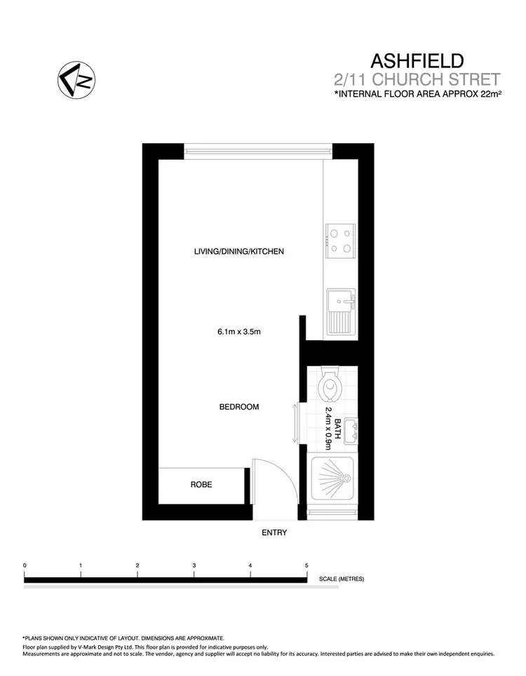 Floorplan of Homely studio listing, 2/11 Church Street, Ashfield NSW 2131
