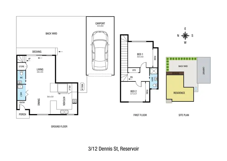 Floorplan of Homely townhouse listing, 3/12 Dennis Street, Reservoir VIC 3073