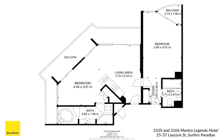 Floorplan of Homely apartment listing, 1711 & 2105/25 Laycock Street, Surfers Paradise QLD 4217