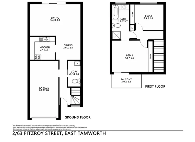 Floorplan of Homely unit listing, 2/63 Fitzroy Street, Tamworth NSW 2340