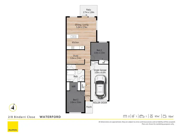 Floorplan of Homely semi-detached listing, 2/8 Bindarri Close, Waterford QLD 4133