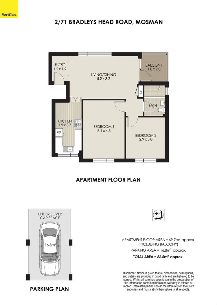 Floorplan of Homely apartment listing, 2/71 Bradleys Head Road, Mosman NSW 2088
