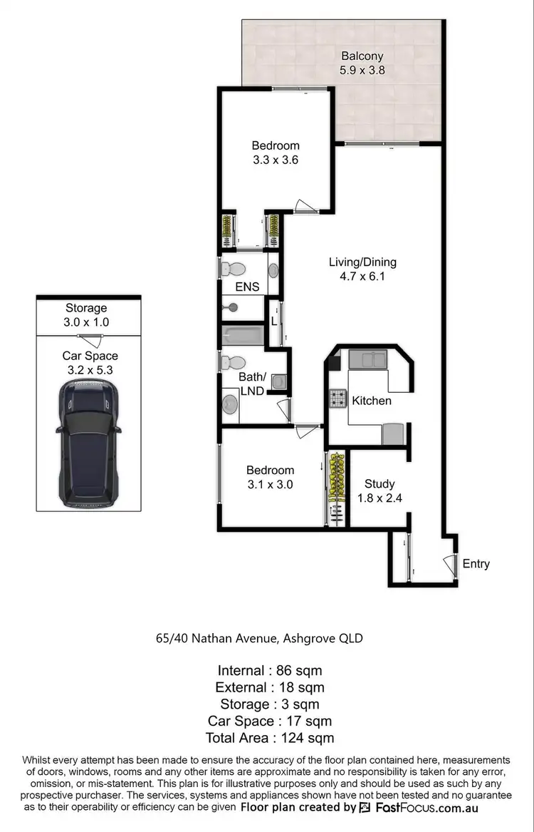 Floorplan of Homely apartment listing, 65/40 Nathan Avenue, Ashgrove QLD 4060