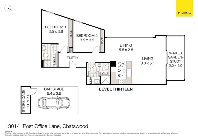 Floorplan of Homely unit listing, 1301/1 Post Office Lane, Chatswood NSW 2067