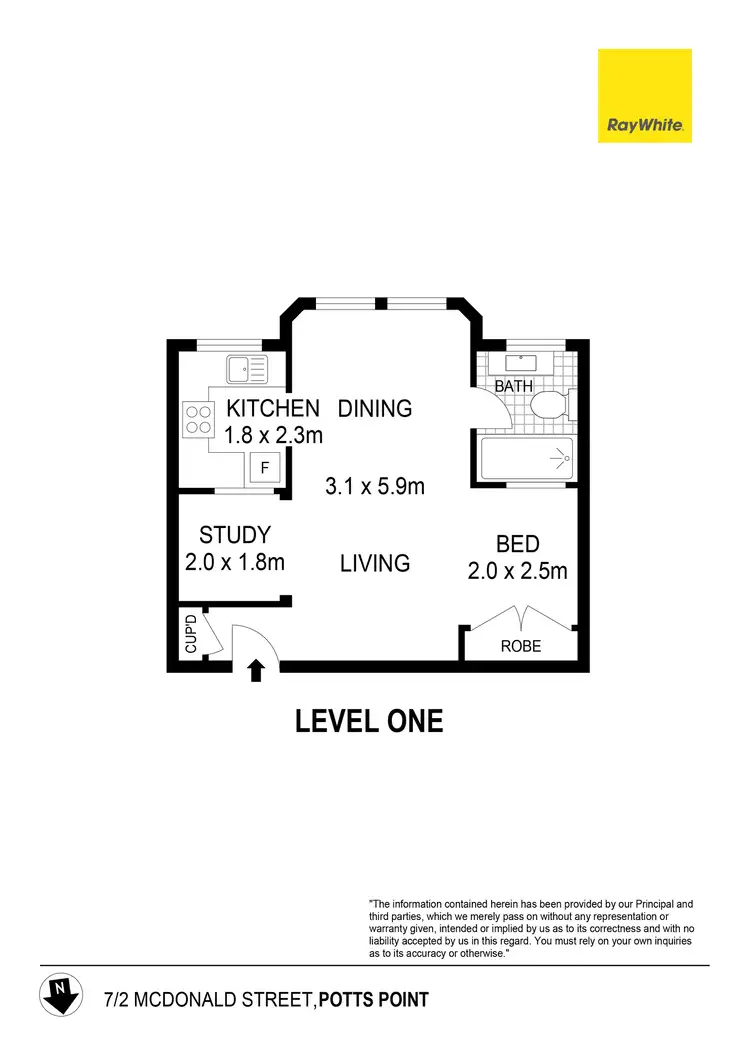 Floorplan of Homely studio listing, 7/2 McDonald Street, Potts Point NSW 2011