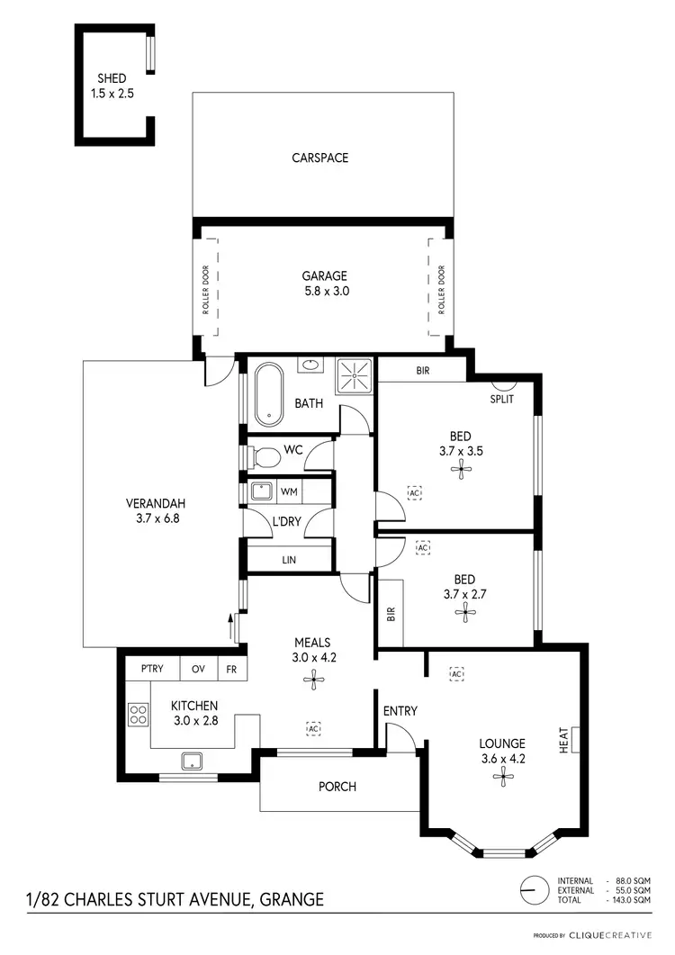 Floorplan of Homely unit listing, 1/82 Charles Sturt Avenue, Grange SA 5022