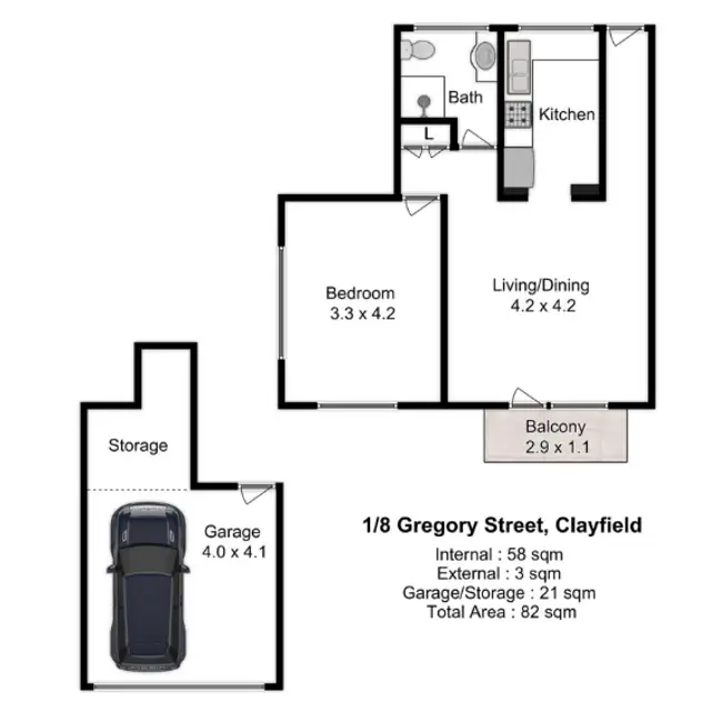 Floorplan of Homely apartment listing, 1/8 Gregory Street, Clayfield QLD 4011
