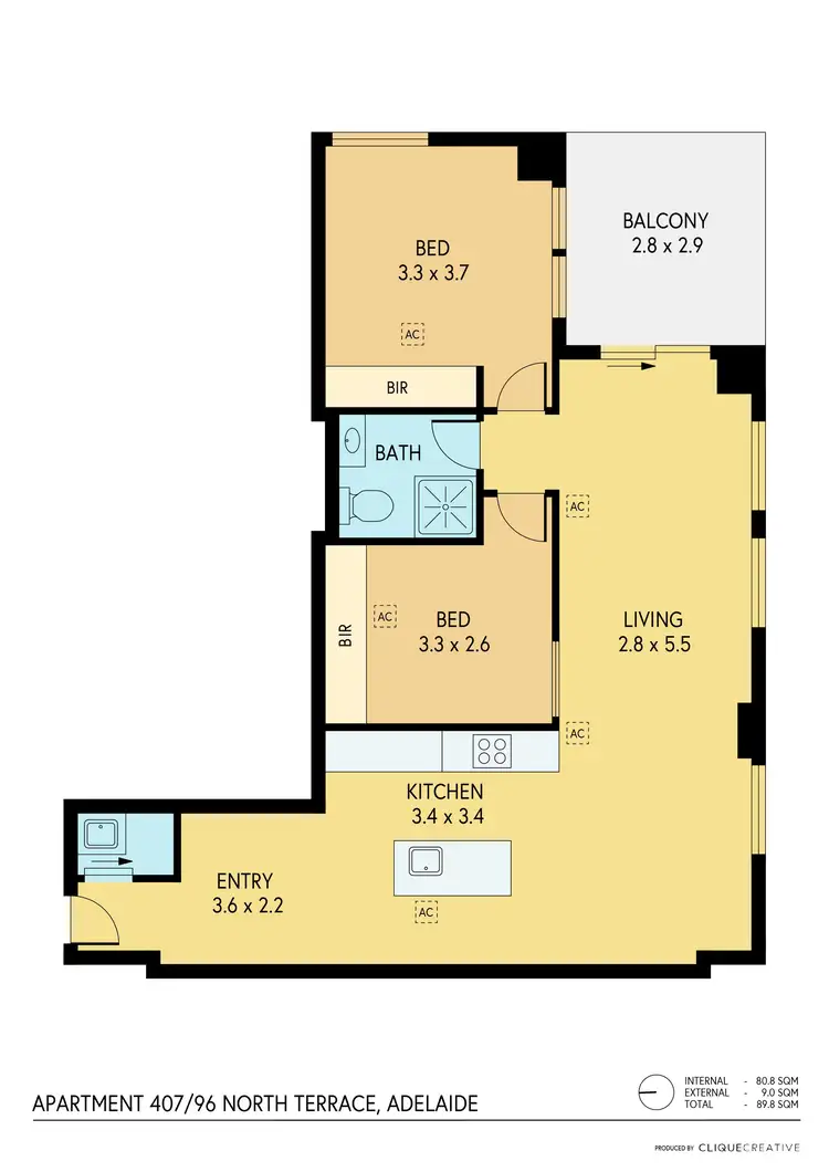 Floorplan of Homely unit listing, 407/96 North Terrace, Adelaide SA 5000