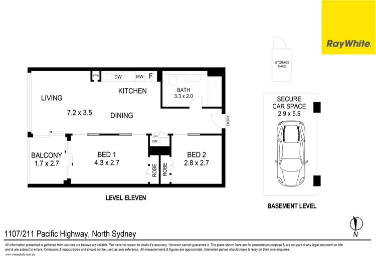 Floorplan of Homely unit listing, 1107/211 Pacific Highway (rear of block), North Sydney NSW 2060