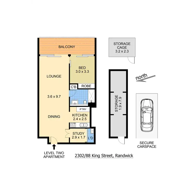 Floorplan of Homely apartment listing, 2302/88-98 King Street, Randwick NSW 2031
