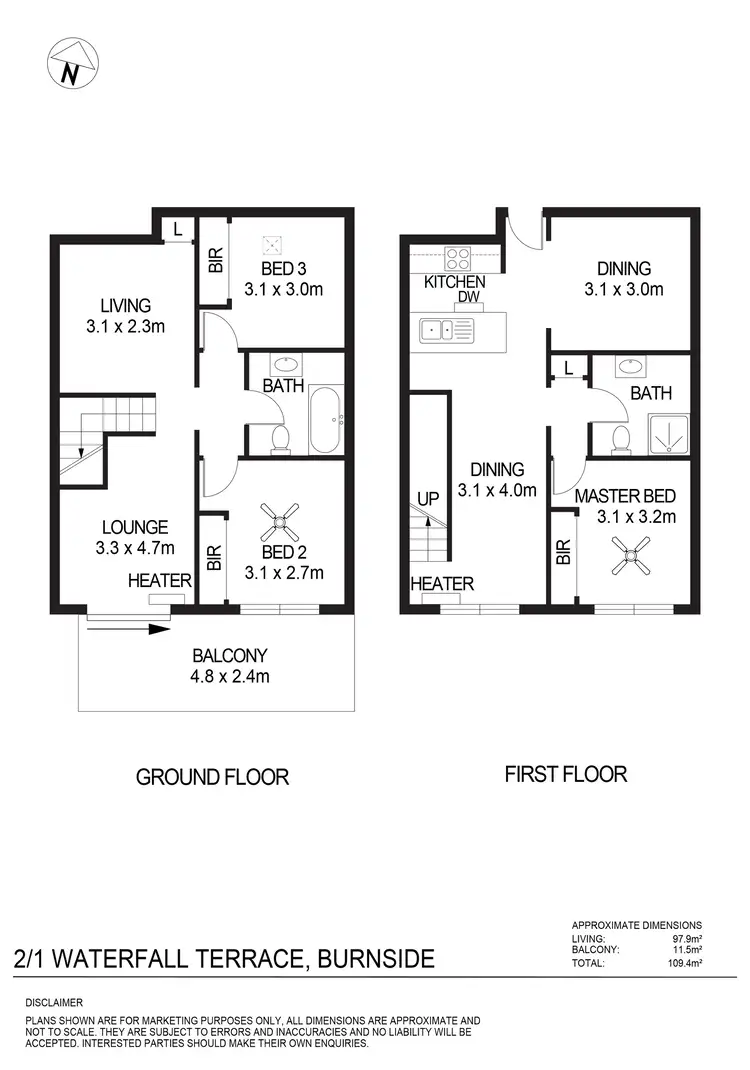 Floorplan of Homely unit listing, 2/1 Waterfall Terrace, Burnside SA 5066