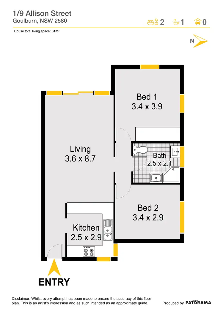 Floorplan of Homely unit listing, 1/9 Allison Street, Goulburn NSW 2580