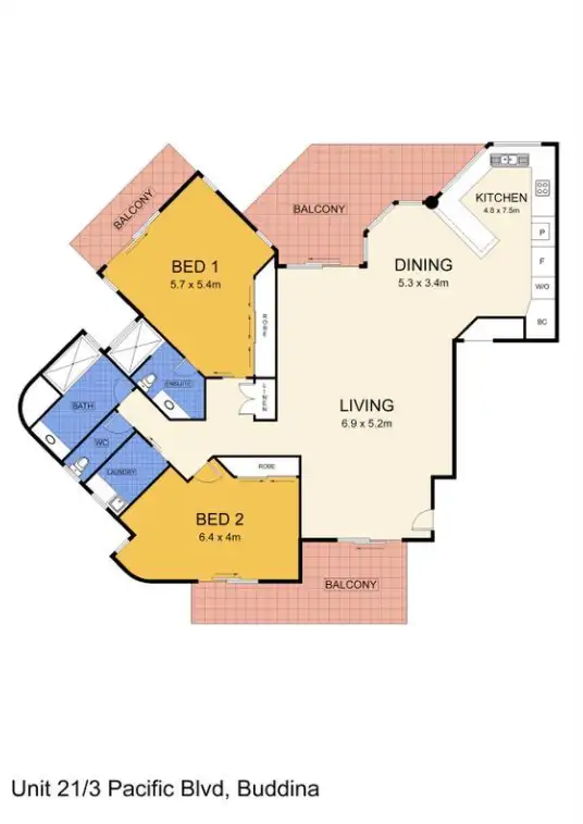 Floorplan of Homely unit listing, 21/3 Pacific Boulevard, Buddina QLD 4575