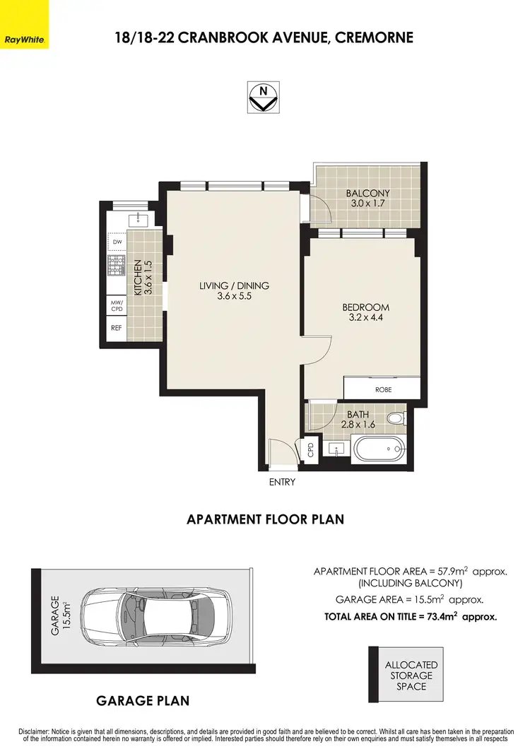 Floorplan of Homely apartment listing, 18/18-22 Cranbrook Avenue, Cremorne NSW 2090
