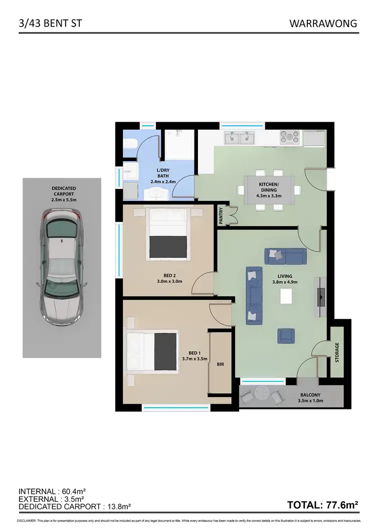 Floorplan of Homely unit listing, 3/43 Bent Street, Warrawong NSW 2502