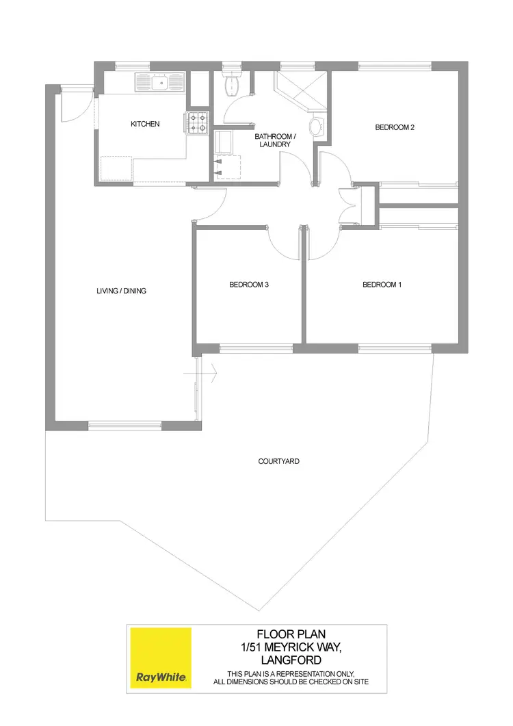 Floorplan of Homely unit listing, 1/51 Meyrick Way, Langford WA 6147