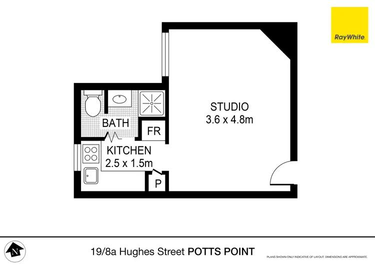 Floorplan of Homely studio listing, 19/8A Hughes Street, Potts Point NSW 2011