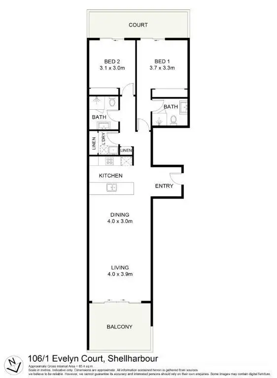 Floorplan of Homely apartment listing, 106/1 Evelyn Court, Shellharbour City Centre NSW 2529