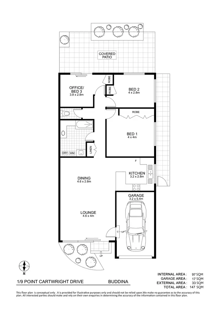 Floorplan of Homely semi-detached listing, 1/9 Point Cartwright Drive, Buddina QLD 4575