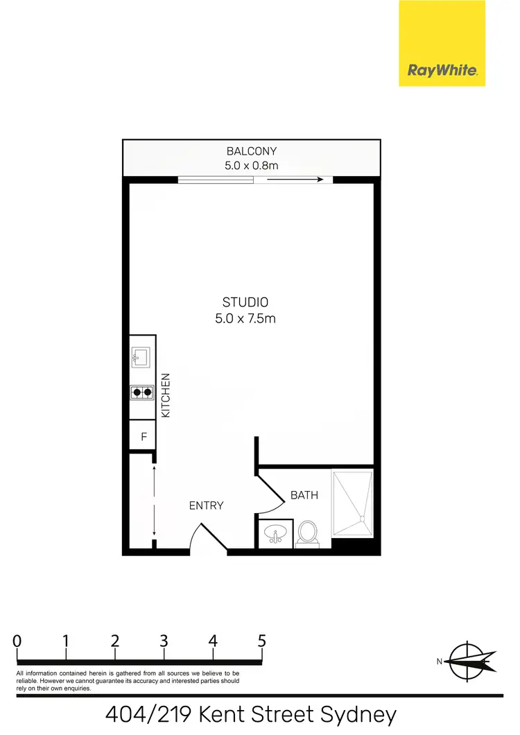 Floorplan of Homely studio listing, 404/219 Kent Street, Sydney NSW 2000