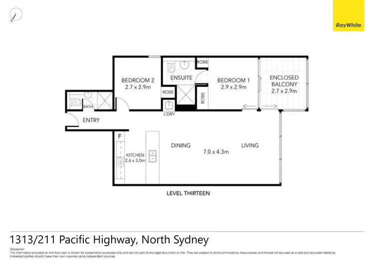 Floorplan of Homely unit listing, 1313/211 Pacific Highway, North Sydney NSW 2060