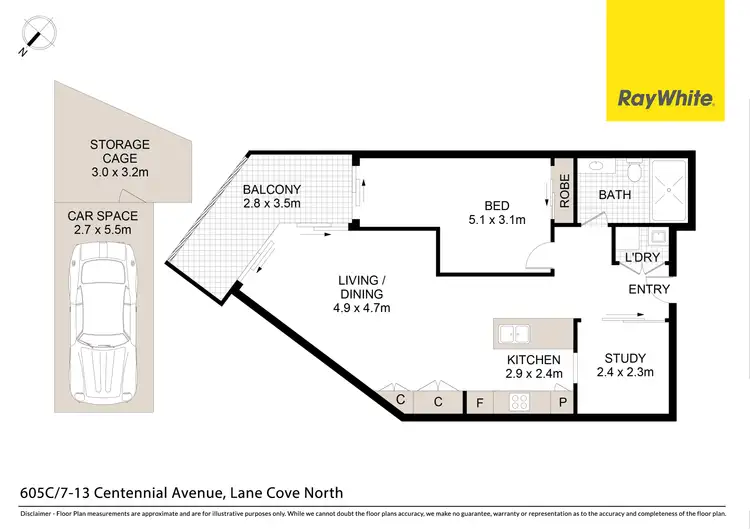 Floorplan of Homely unit listing, 605C/7-13 Centennial Avenue, Lane Cove North NSW 2066