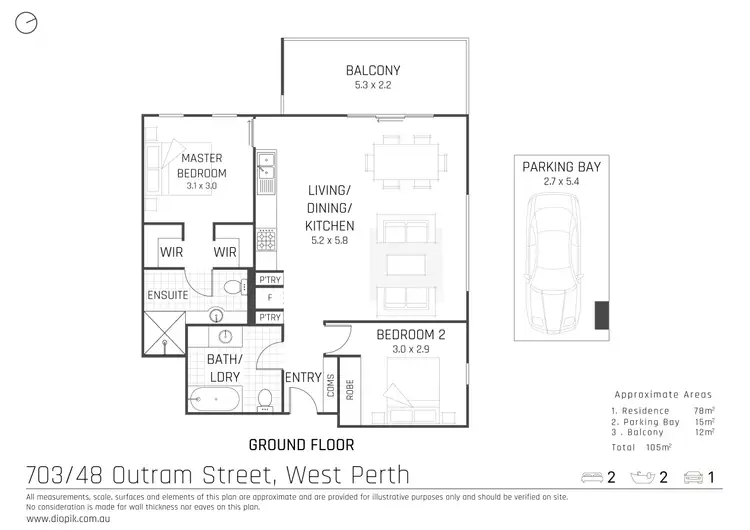 Floorplan of Homely apartment listing, 703/48 Outram Street, West Perth WA 6005