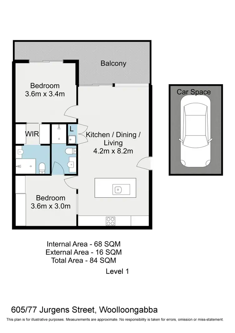 Floorplan of Homely apartment listing, 605/77 Jurgens Street, Woolloongabba QLD 4102