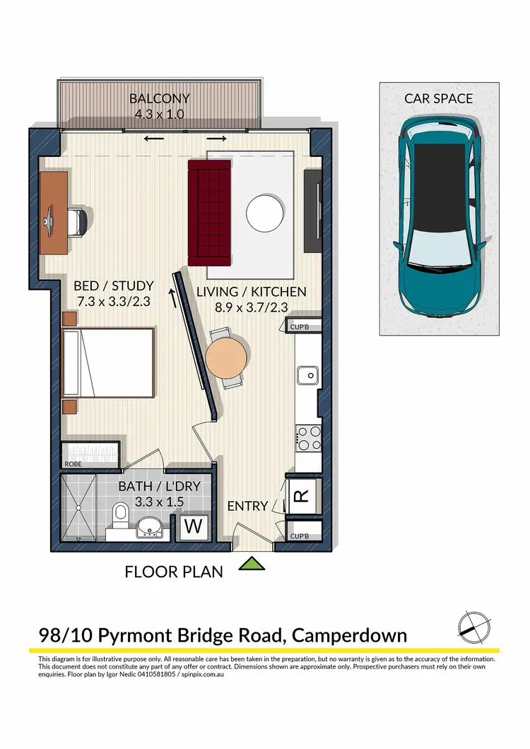 Floorplan of Homely apartment listing, 98/10 Pyrmont Bridge Road, Camperdown NSW 2050