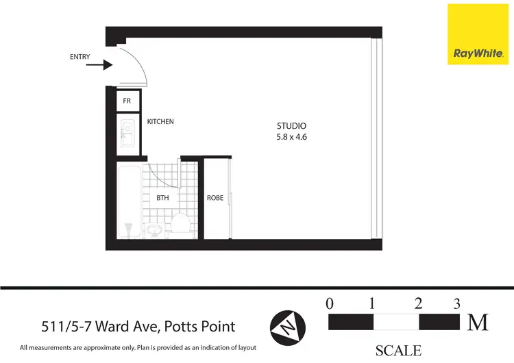 Floorplan of Homely studio listing, 511/5-7 Ward Avenue, Potts Point NSW 2011