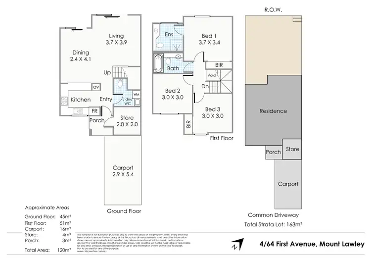 Floorplan of Homely townhouse listing, 4/64 First Avenue, Mount Lawley WA 6050