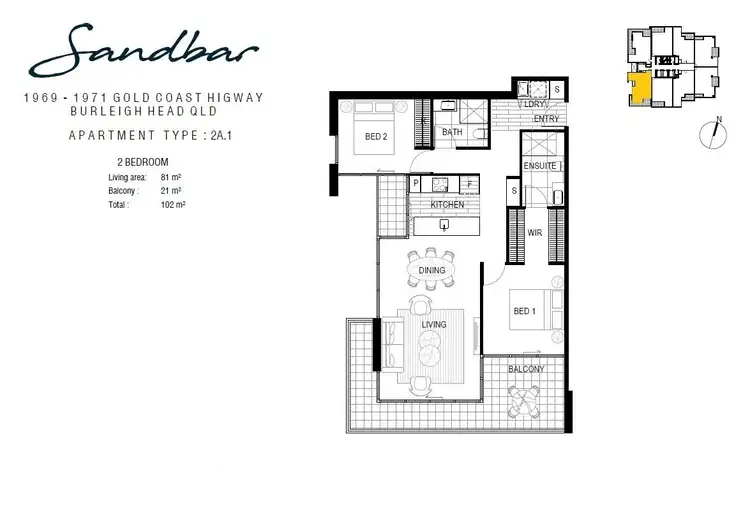 Floorplan of Homely apartment listing, 7/1969-1971 Gold Coast Highway, Burleigh Heads QLD 4220