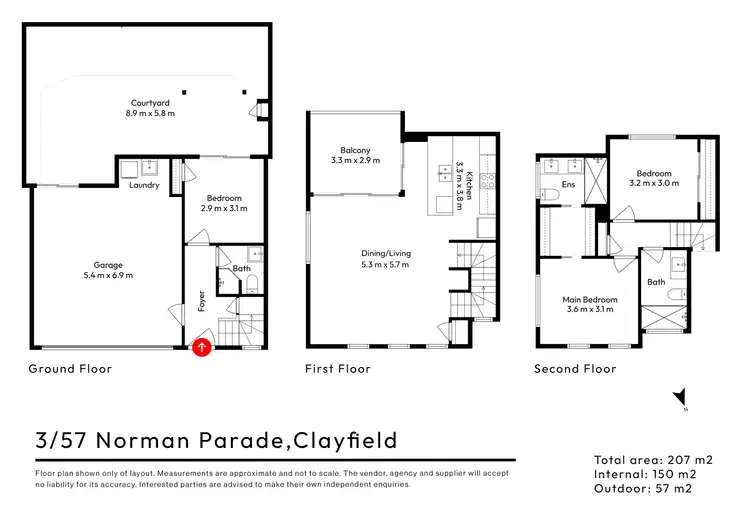Floorplan of Homely townhouse listing, 3/57 Norman Parade, Clayfield QLD 4011
