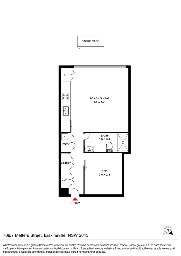 Floorplan of Homely studio listing, A708/7 Metters Street, Erskineville NSW 2043