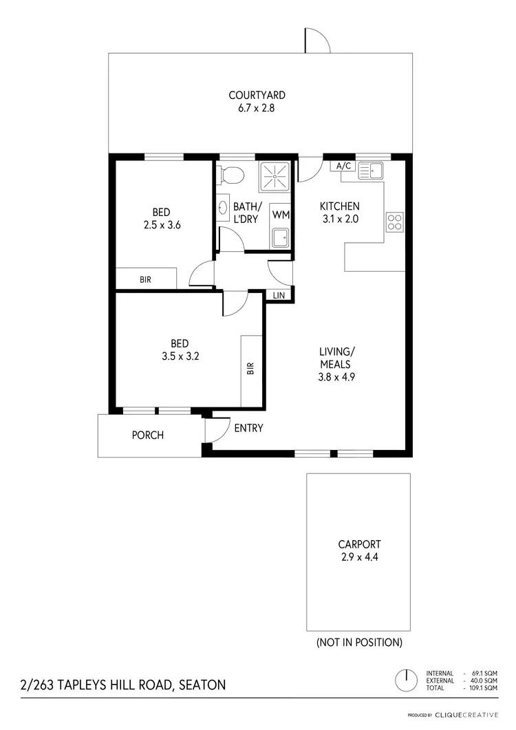 Floorplan of Homely unit listing, 2/263 Tapleys Hill Road, Seaton SA 5023